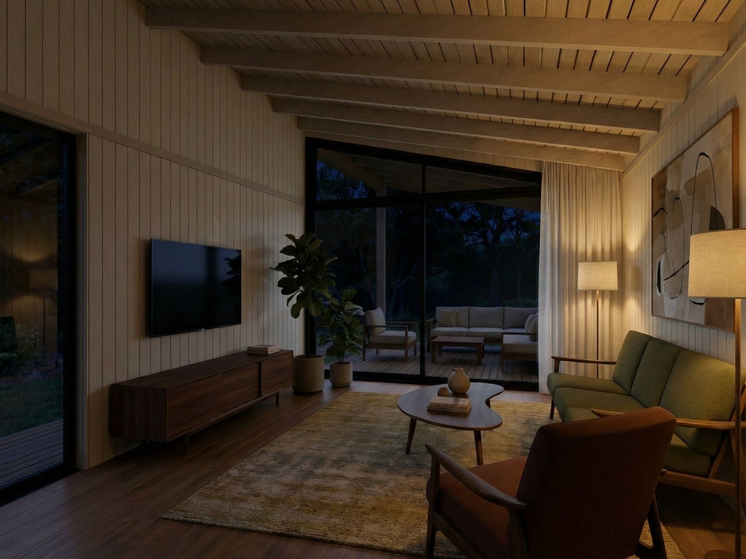 Snug living area in a lodge